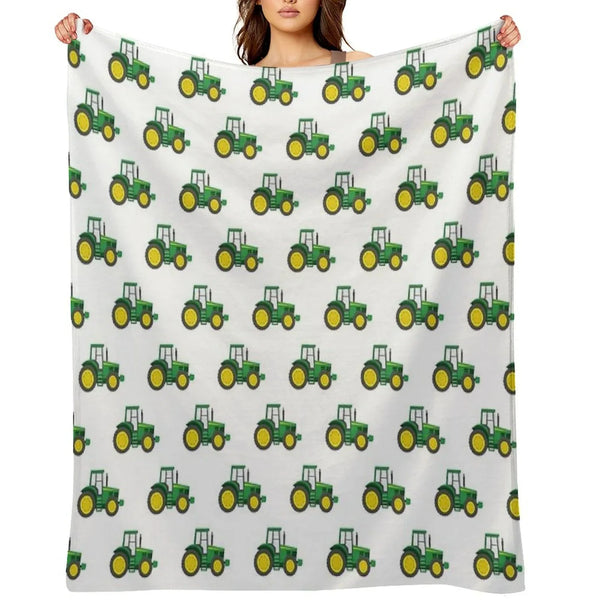 Green Tractors - Farming - Farm Themed Throw Blanket