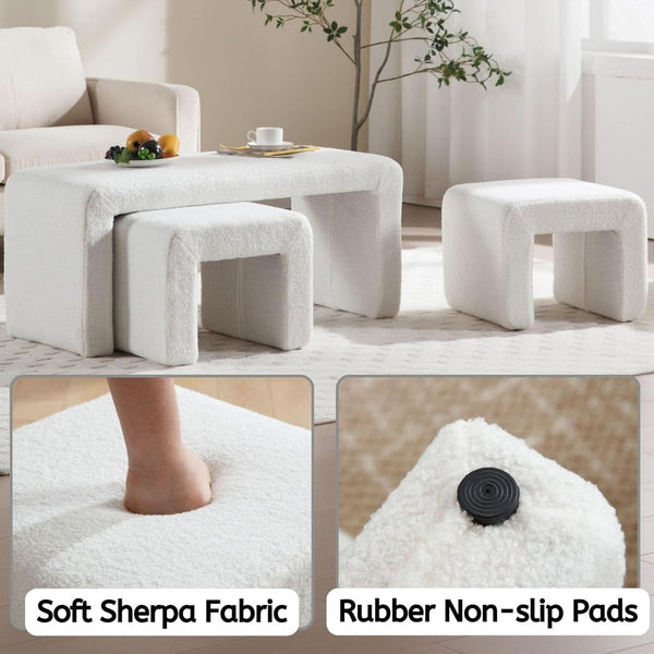 White 40Inch Lux Velvet Plus Nesting Ottoman End Bench