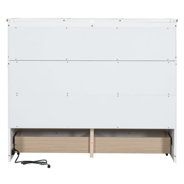 Space-Saving Full Size Murphy Bed with USB Port and Large Drawer Storage