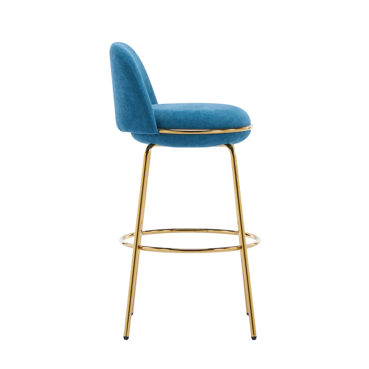 Modern Blue & Gold Upholstered Bar Stools with Backrest & Footrest – Set of 2