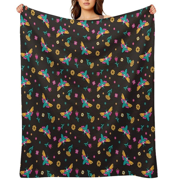 Death's Head Butterflies And Flowers Throw Blanket