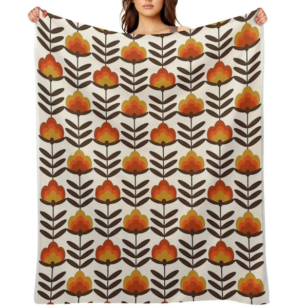Boogie - Retro Florals Minimal Trendy 70s Style Throwback Flower Pattern Throw Blanket