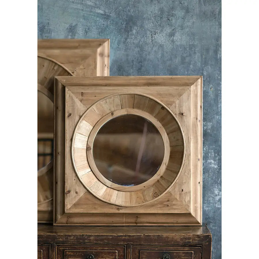 Pine Round Frame Small Mirror