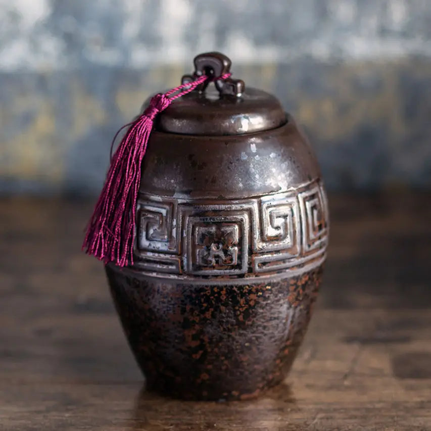 Dark Brown Ceramic Storage Canister with Brown Tassel