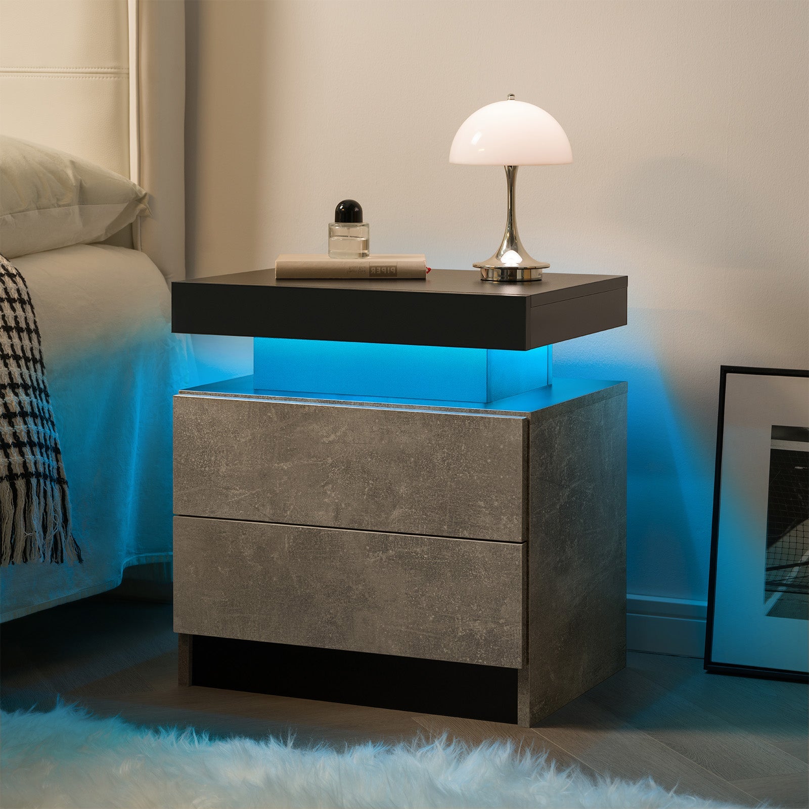 Modern LED Nightstand Bedside Table with 2 Drawers