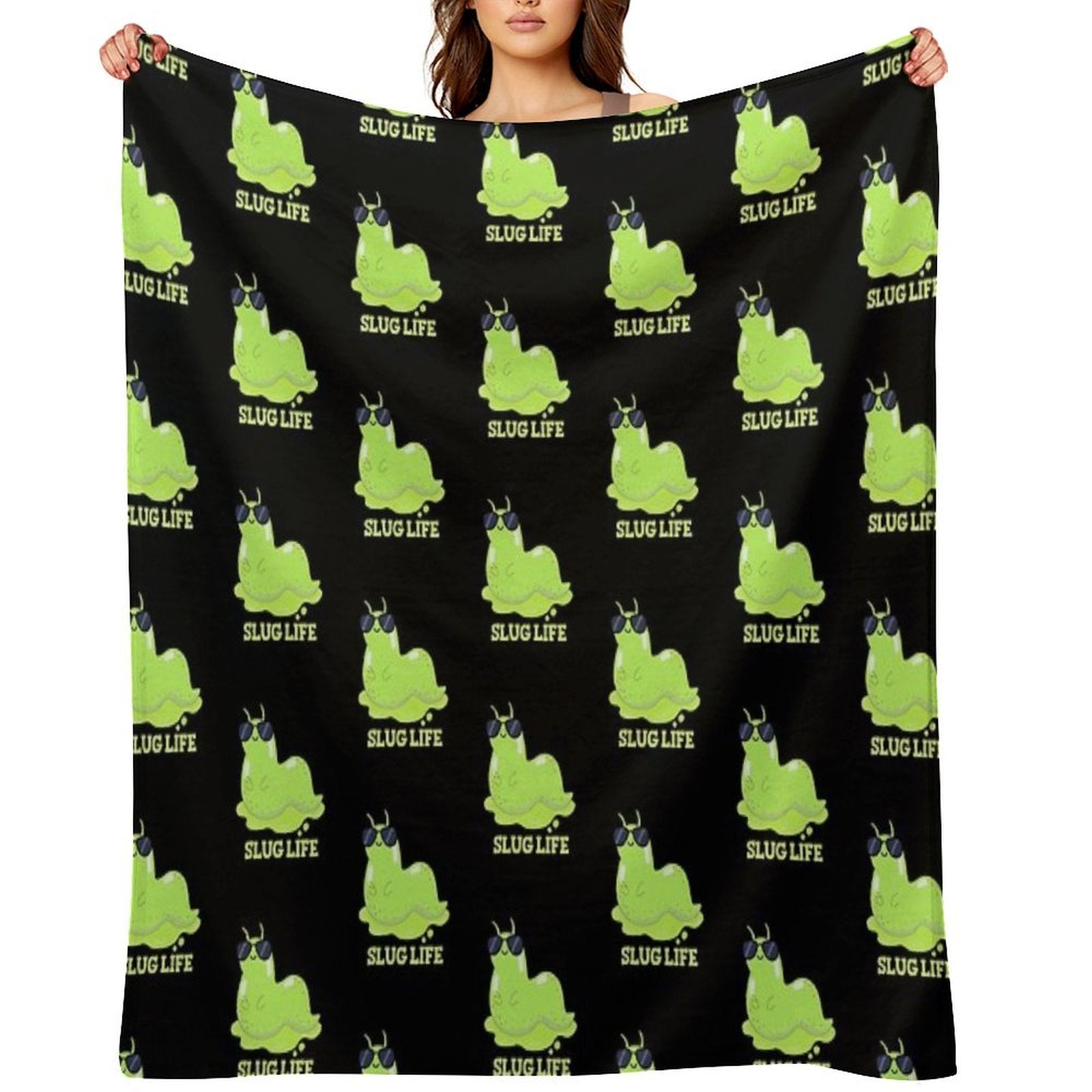 Slug Life Funny Green Slug Puns (Dark BG) Machine-washable Throw Blanket