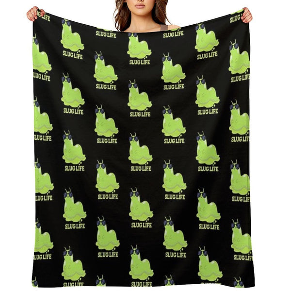 Slug Life Funny Green Slug Puns (Dark BG) Machine-washable Throw Blanket