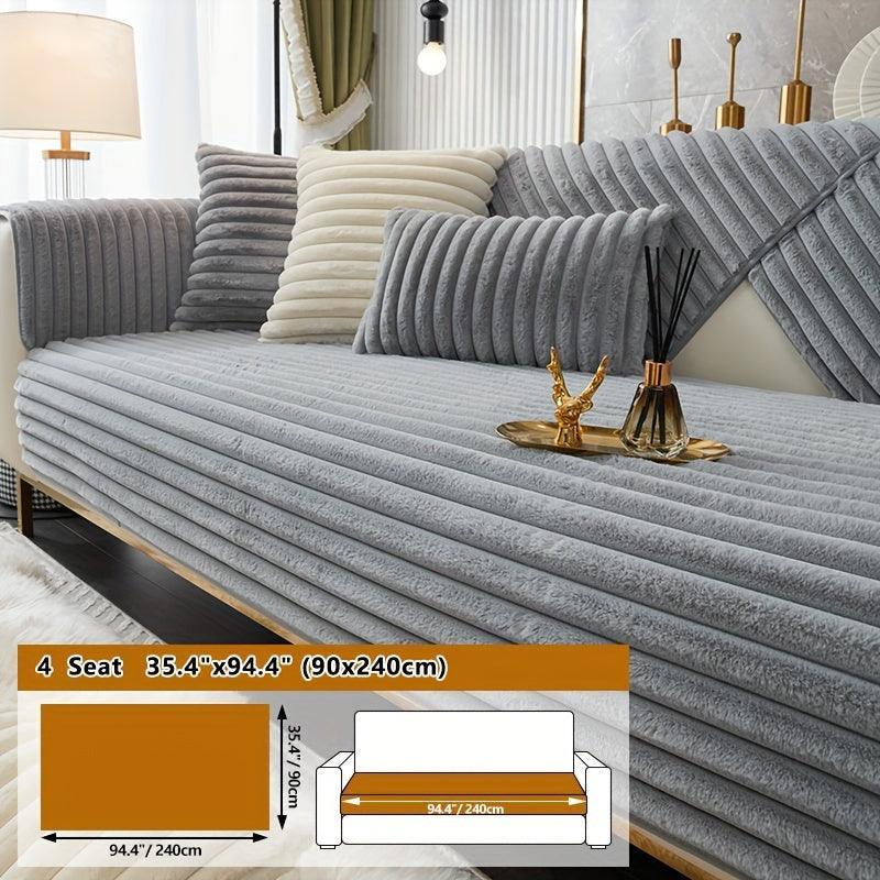 Luxurious Rabbit Fur Sofa Slipcover | Non-Slip Light Grey for dog use