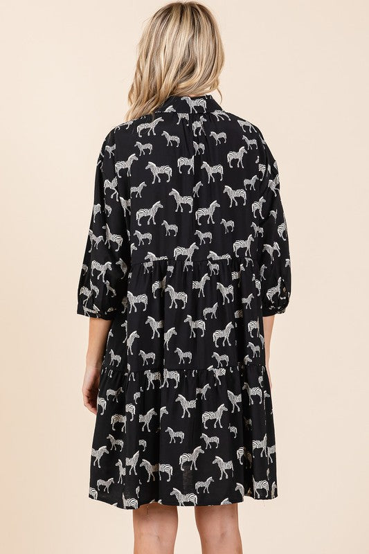 Zebra Print Button Down Shirt Mini Dress – Bold and Fashion-Forward Zebra Print Dress with Casual Button-Down Design