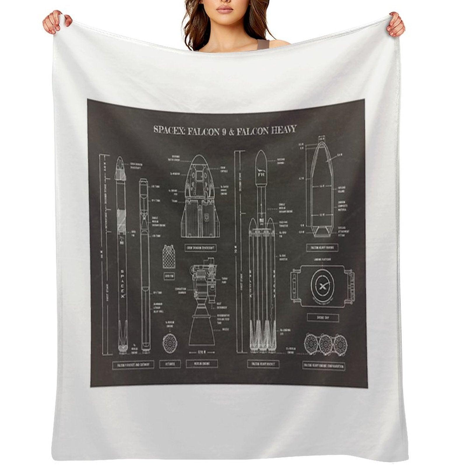 SPACEX Falcon 9 & Falcon Heavy (Blackboard) Throw Blanket