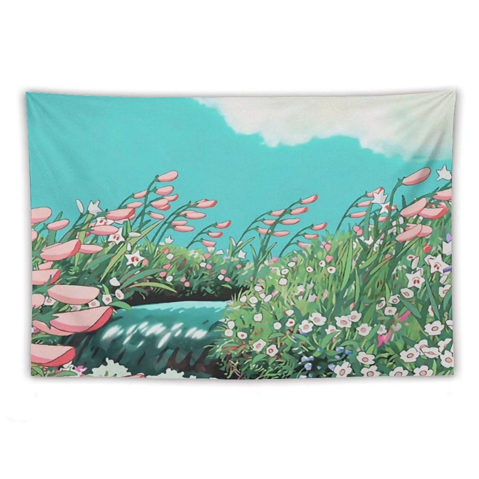 Anime Flowers in The River Scenery Tapestry
