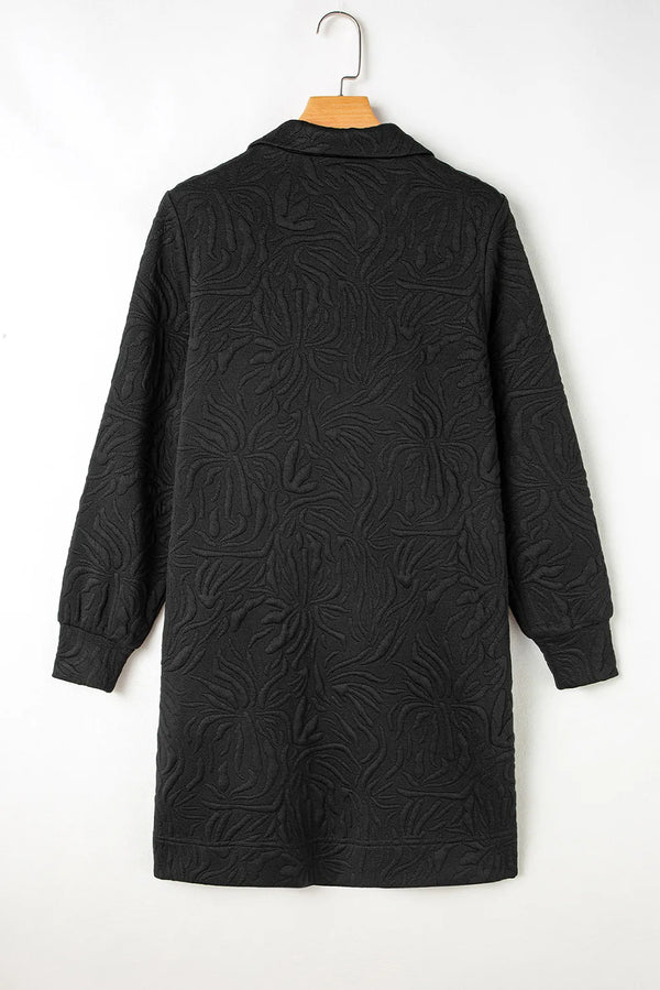 Classic Textured Zip Mini Dress Trendy Long Sleeve Dress for Women Modern Dress