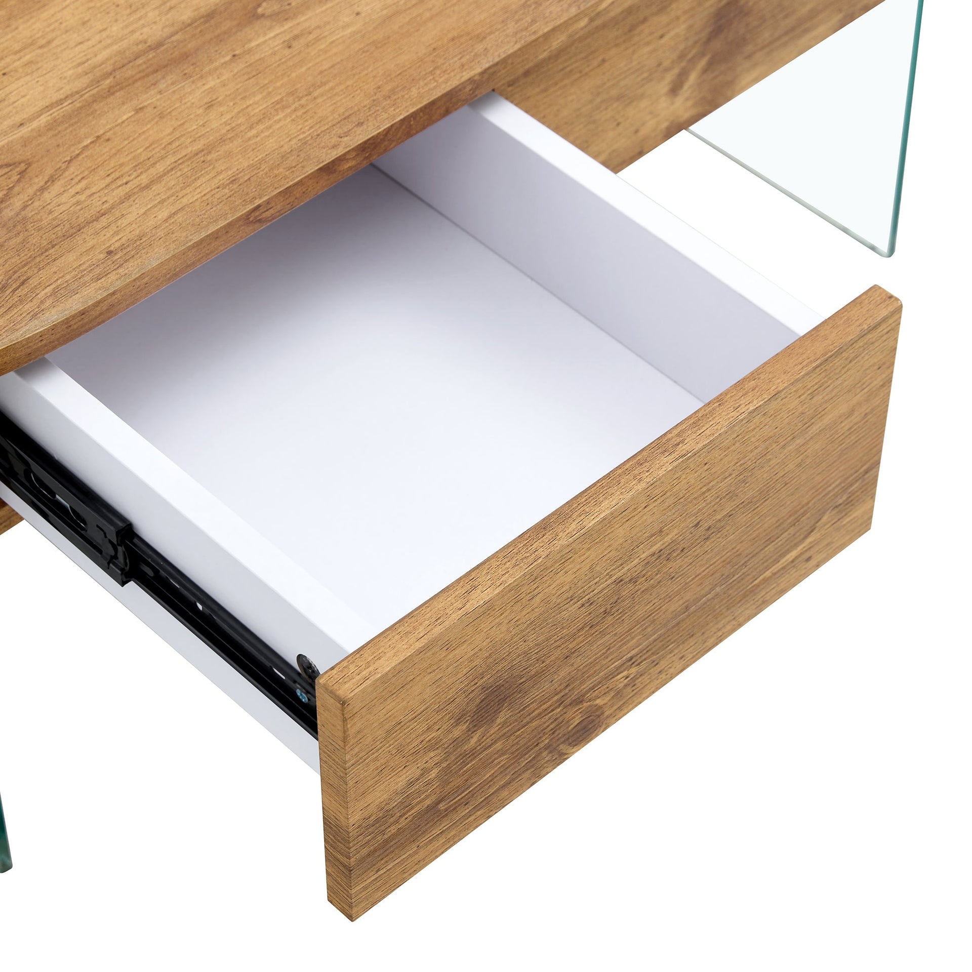 Elegant Coffee Table with Double Drawers and Transparent Glass Sides in MDF and Glass