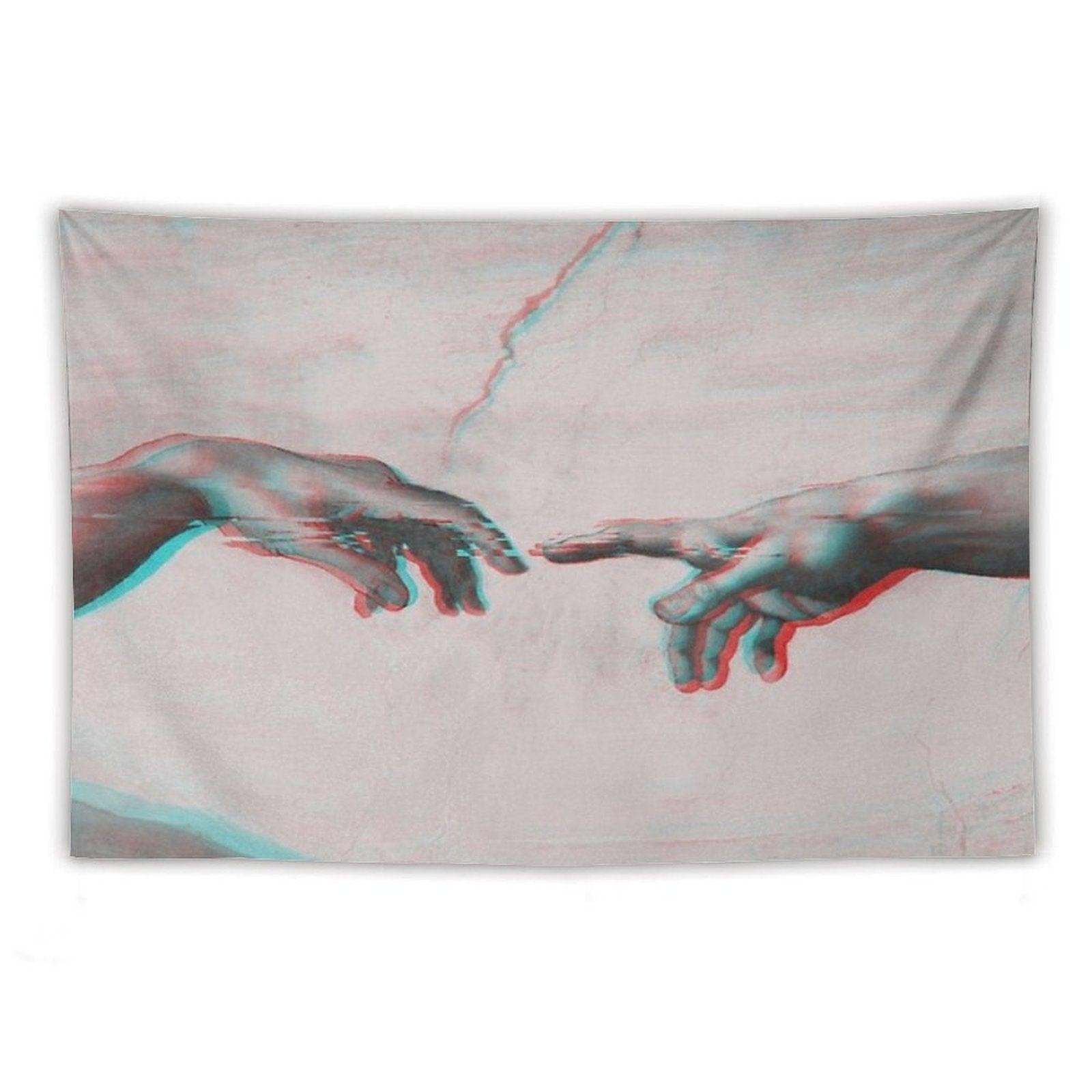 The Creation of Adam in GLITCH - Wall Tapestries Sistine Chapel Near-touching Hands of God And Adam Red Colorized Tapestry