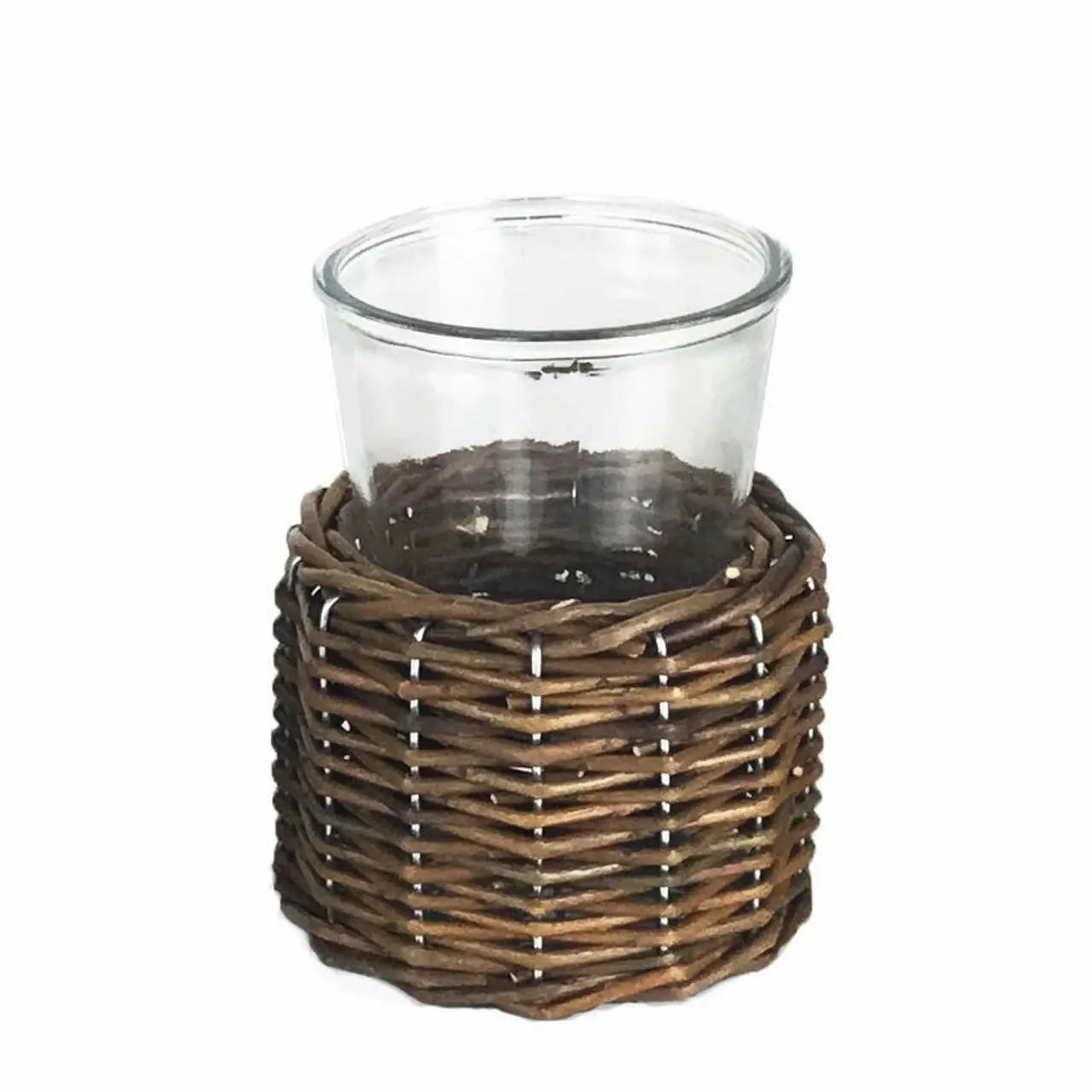 Glass Vase / Candle Holder with Wicker Base