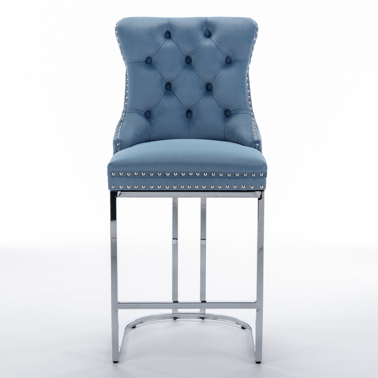 Set of 2 Light Blue Velvet Wing‑Back Bar Stool Set
