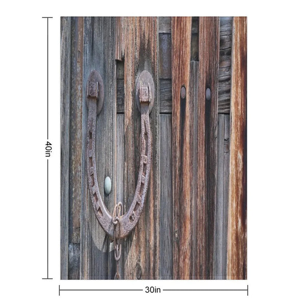 Distressed Barn Wood Rustic Equestrian Horseshoe Throw Blanket