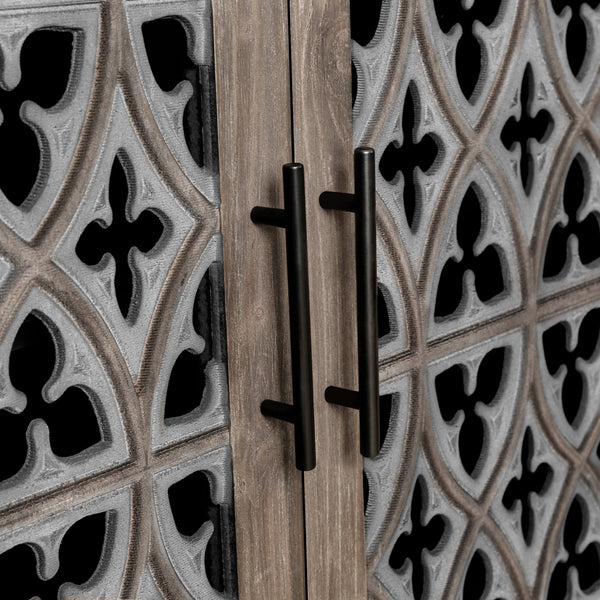 Hollow Four Door Antique Cabinet, American Country Style, Suitable for Living Room, TV Cabinet, Kitchen (Brown) Vtng Furniture