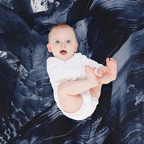 Dark Navy Gray Acrylic Abstract Painting Throw Blanket