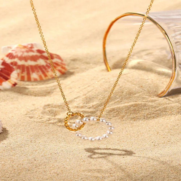 Gold & Pearl Hoop Link Pendant Necklace - Gifts for You 'n Me