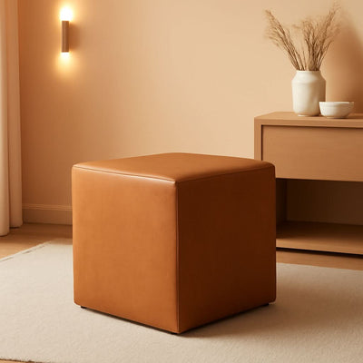 Eighteen Inch Caramel Brown Square Ottoman Footstool