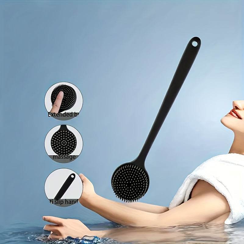 Ergonomic Long Handled Silicone Bath Brush Soft Bristles for Deep Cleaning