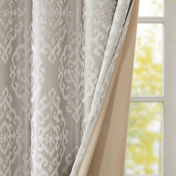 Mirage Knitted Jacquard Damask Total Blackout Grommet Top Curtain Panel by SunSmart - Gifts for You 'n Me