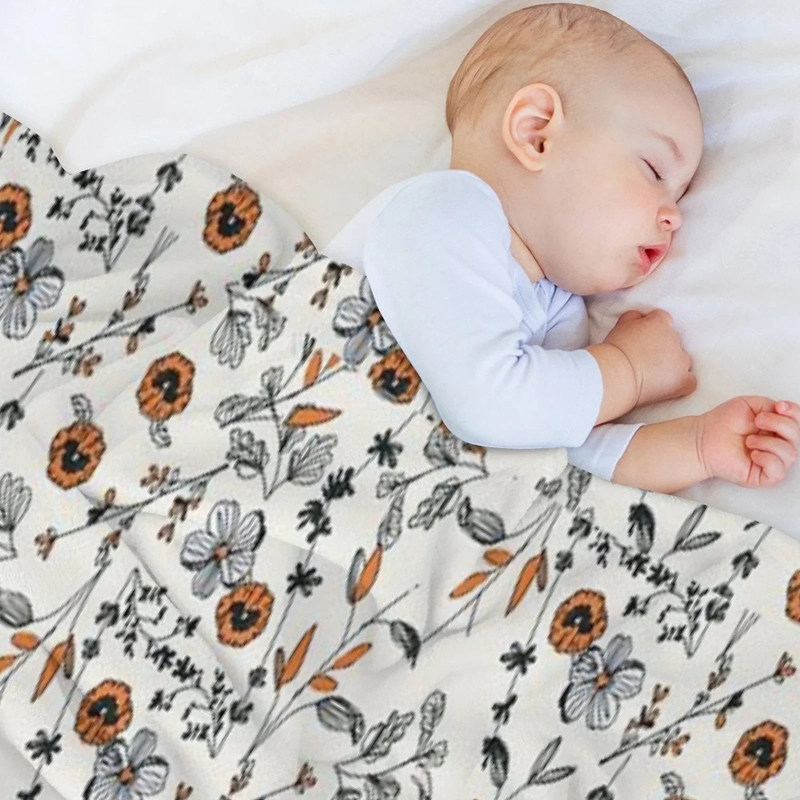 Orange Flower Pattern Throw Blanket