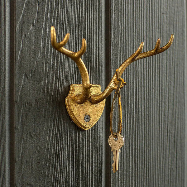 Cast Iron Gold Leaf Antler Hook VagabondVintage