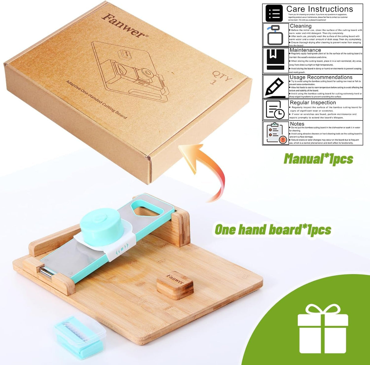Adaptive One-Handed Cutting Board with Spikes & Bread Stops