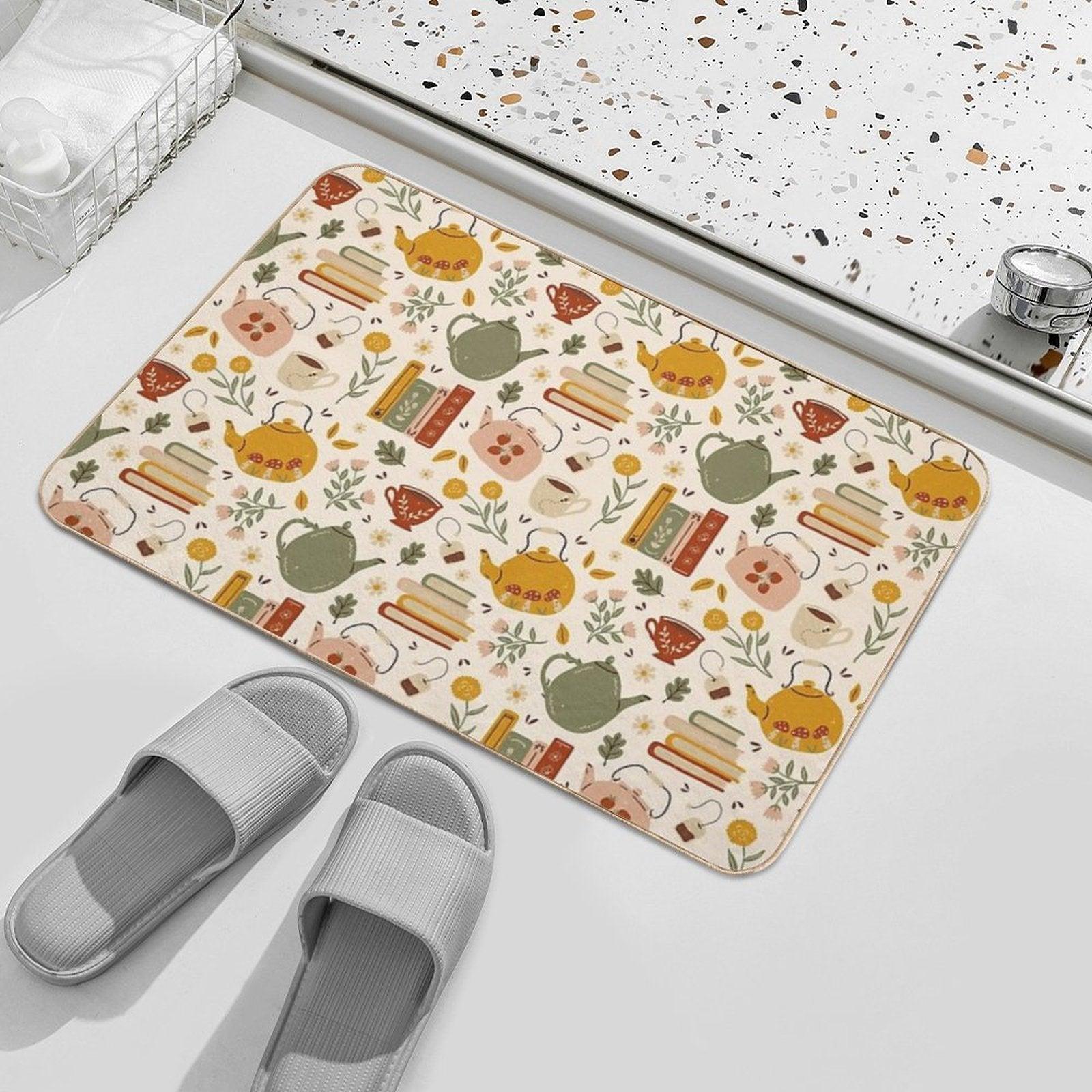Flowery Books And Tea Bath Mat