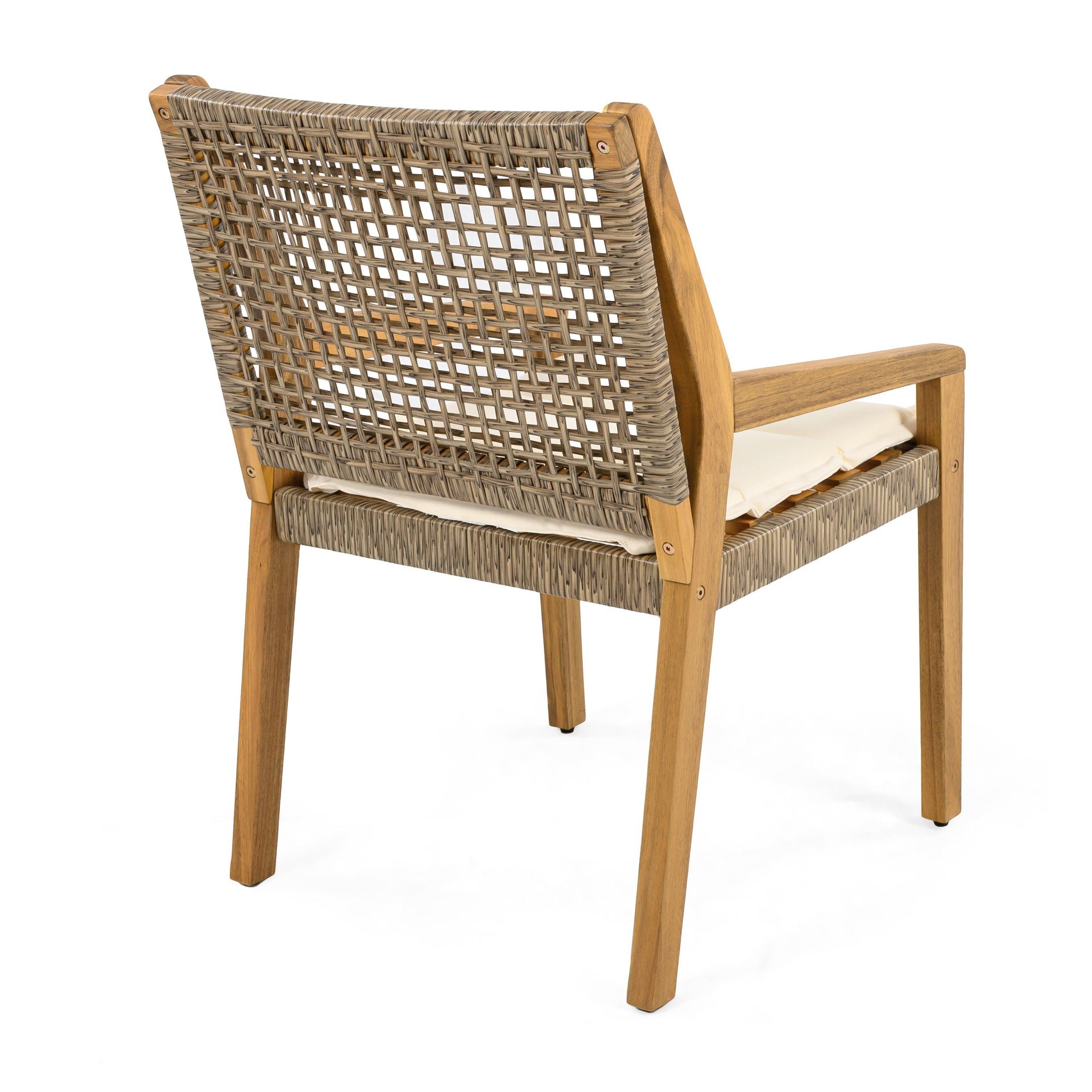 6 Outdoor Acacia Wood and Wicker Dining Chairs Set