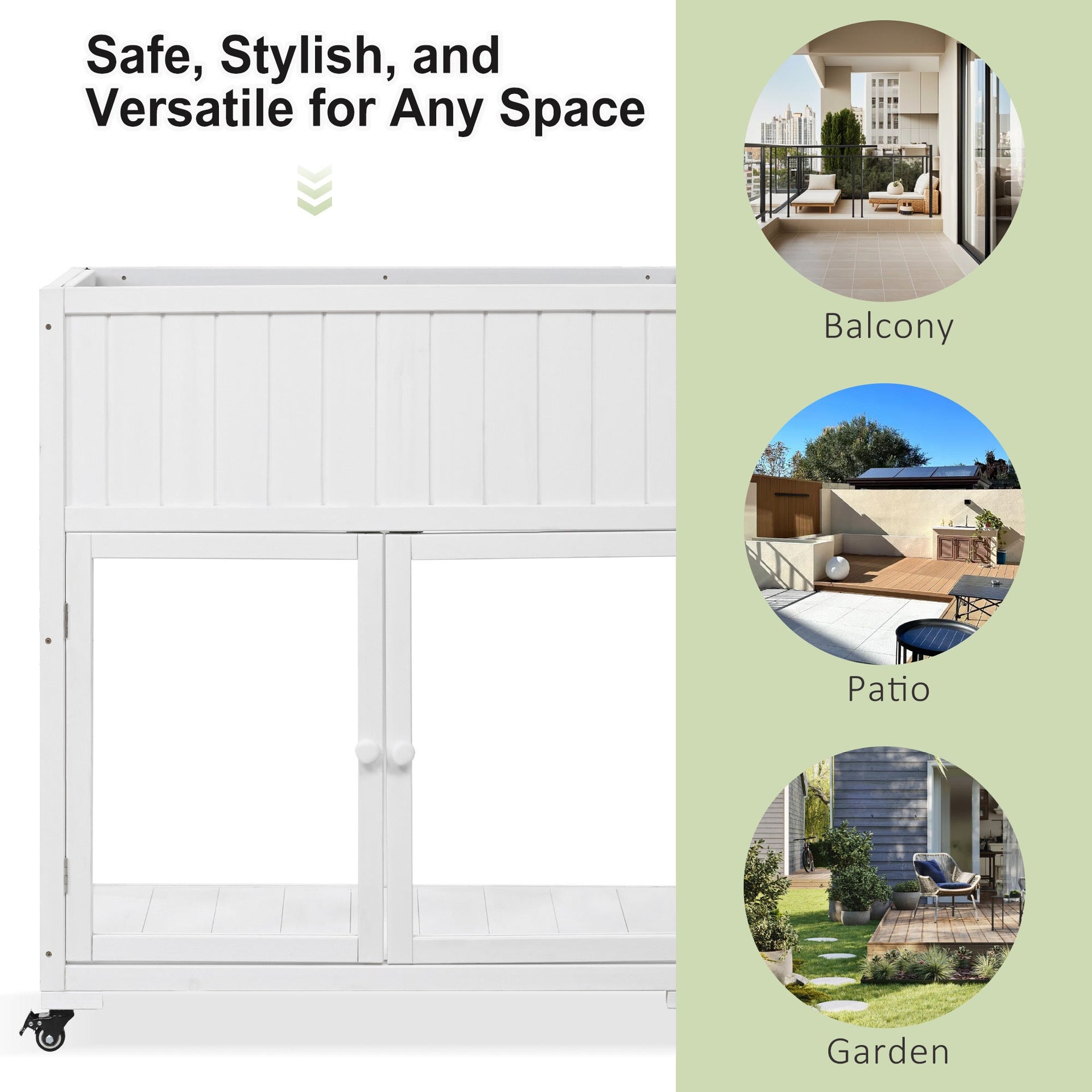 Patio 35.4''x17.7''x37.4'' Mini Wood Cold Frame, Compact 2 Doors Garden Greenhouse with Wheels, Raised Bed with Liner for Indoor Outdoor Use, White