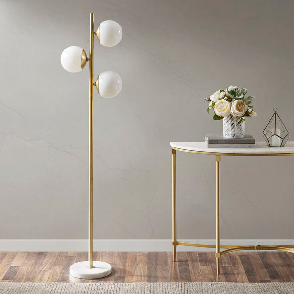 3-Globe Light Floor Lamp with Marble Base BLAKHOM