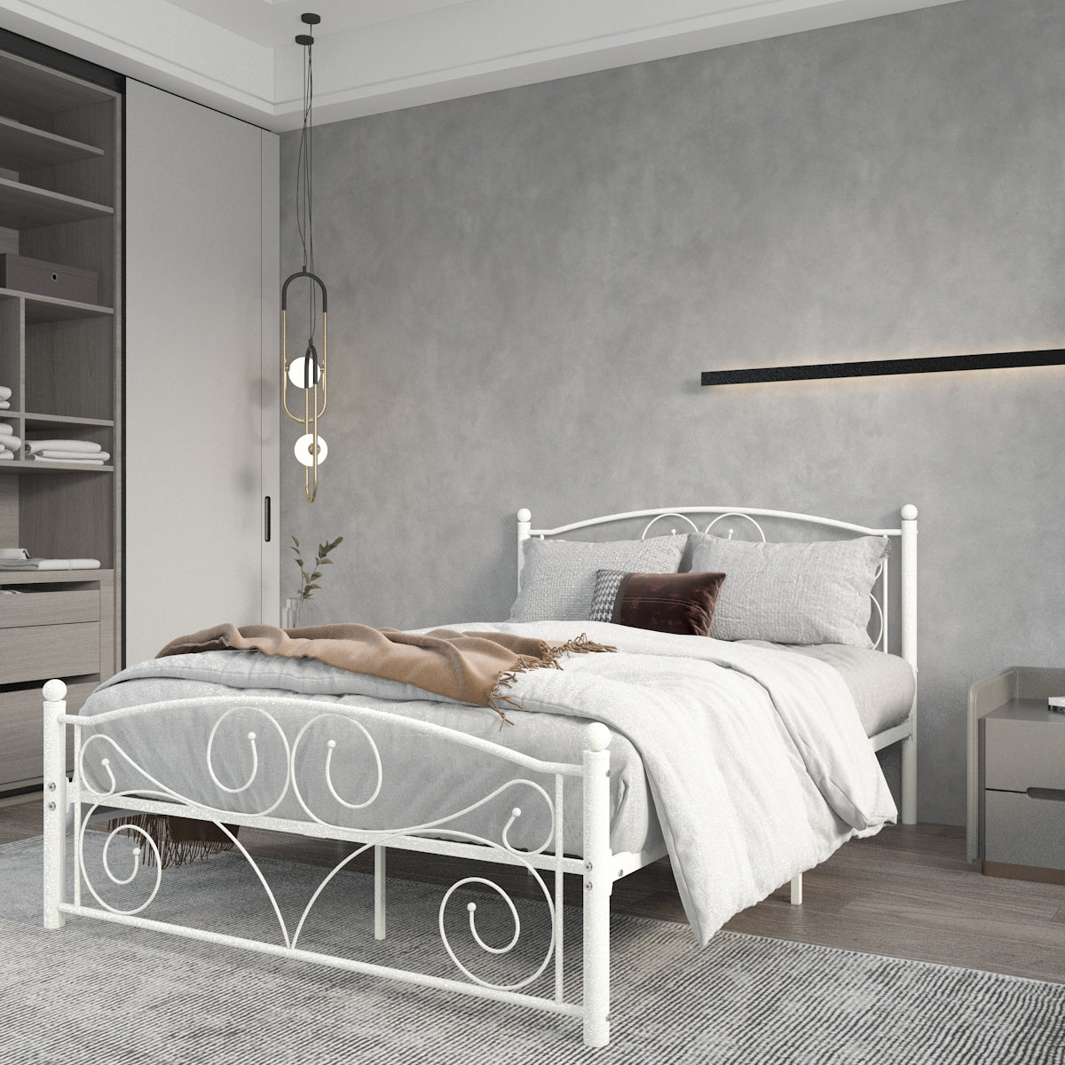 Unique Flower Sturdy Metal Bed Frame with Headboard and Footboard