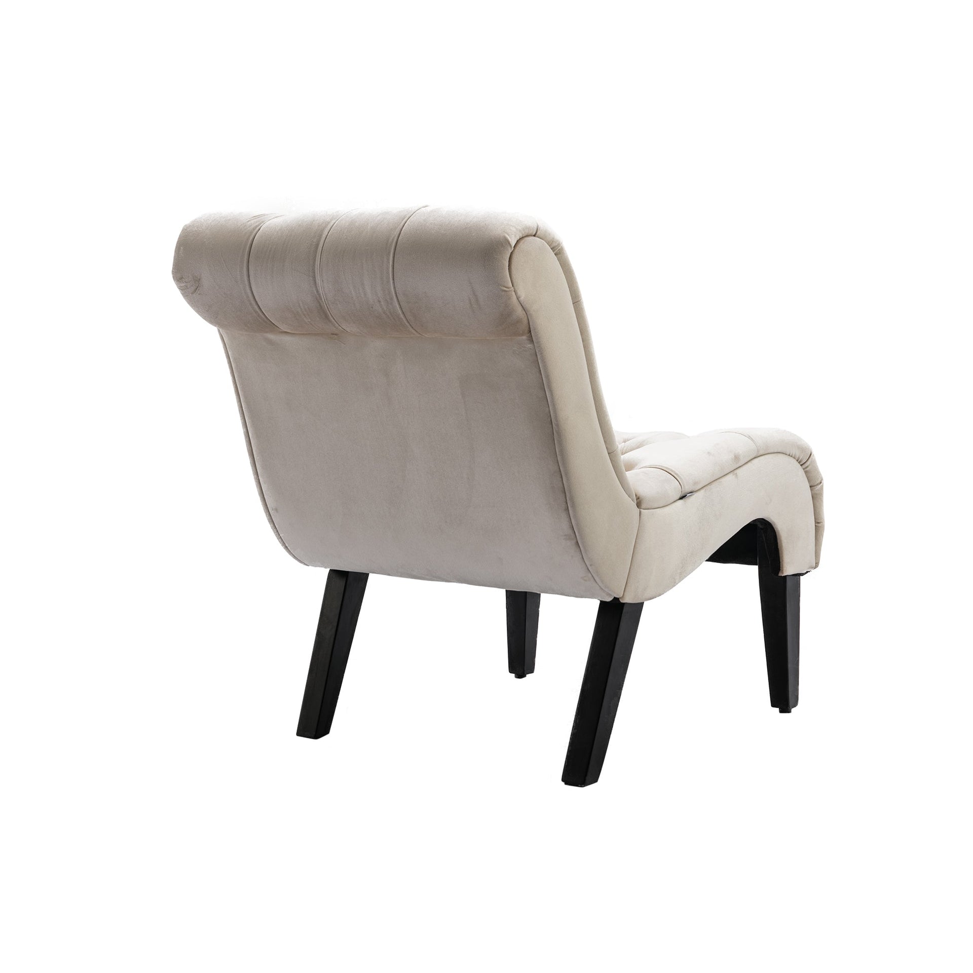 Modern Velvet Armless Accent Chair — Upholstered Button Fabric with Wooden Legs