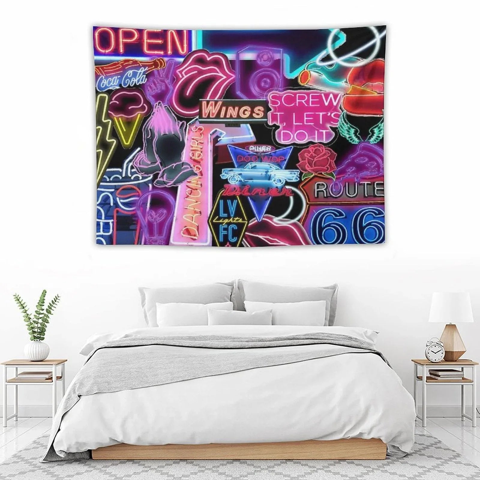 Neon Sign Collage Tapestry