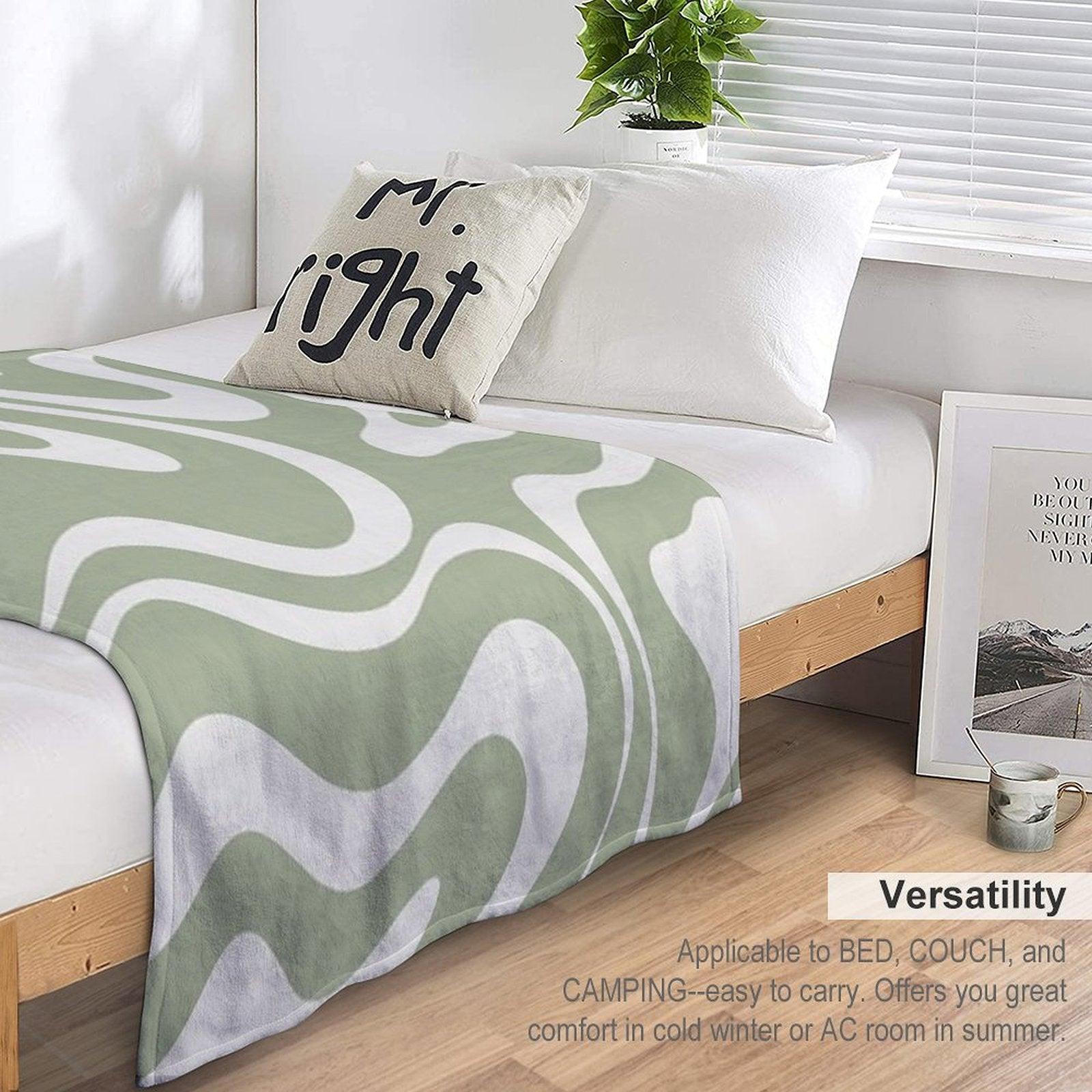 Liquid Swirl Abstract Pattern in Sage Green And Nearly White Throw Blanket
