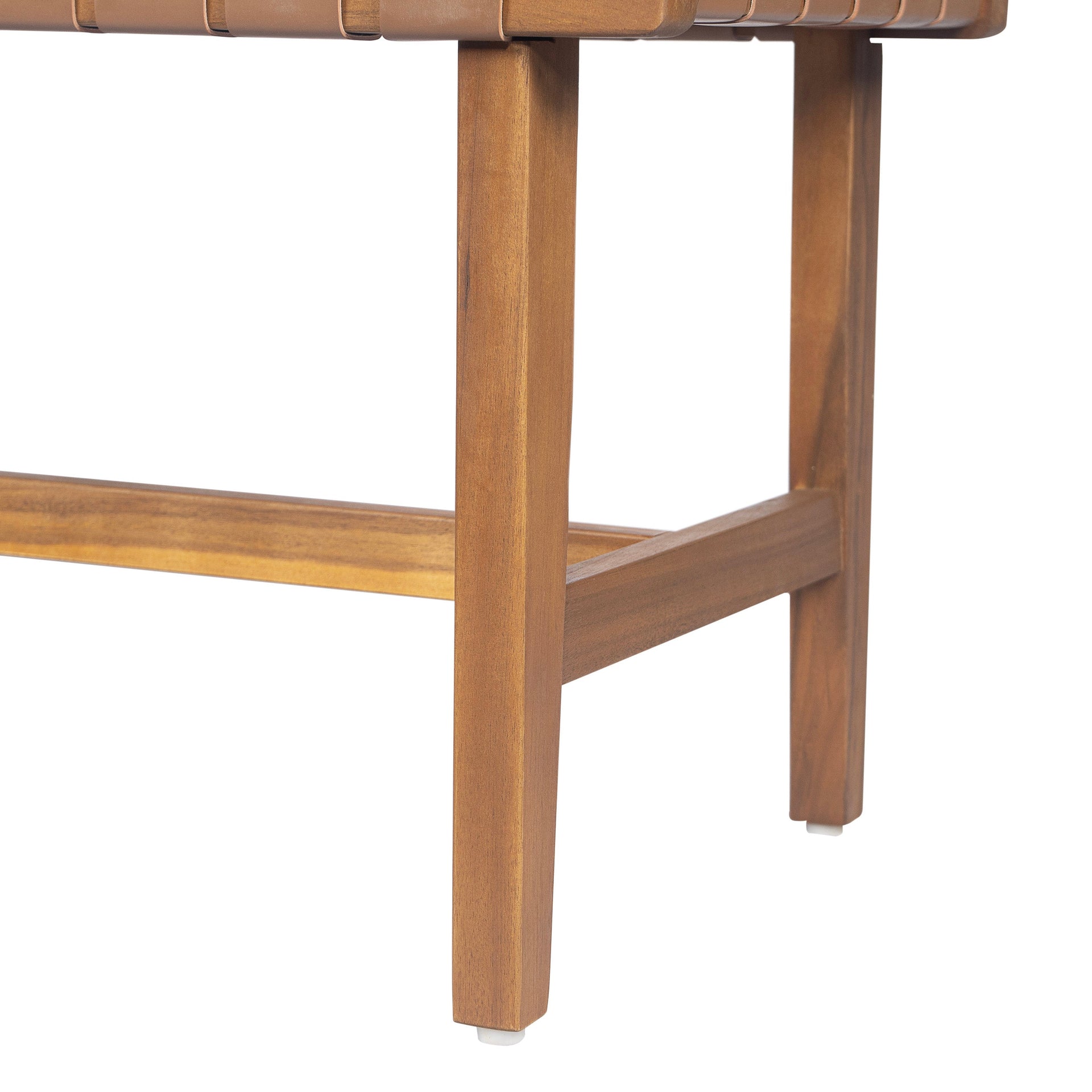 Stylish Acacia Wood Bedroom Bench with Woven PU Leather Seat