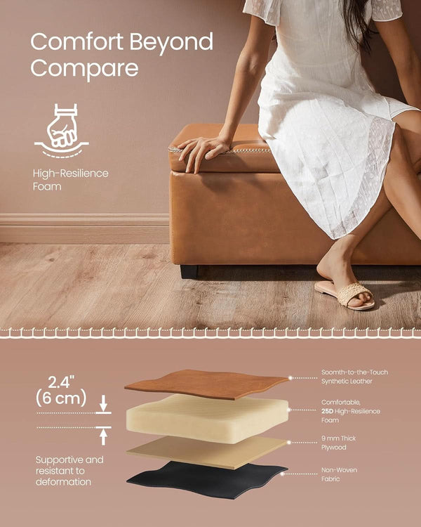 Caramel Brown 25 Gallon Large Capacity Storage Ottoman