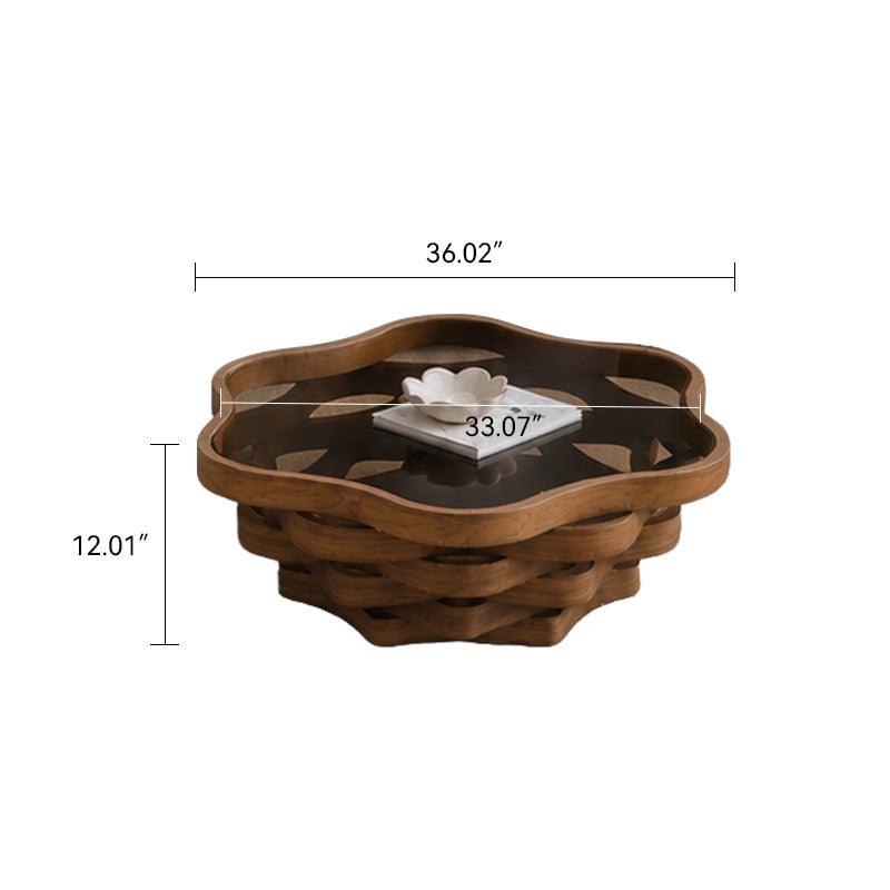 Modern Walnut Cloud Coffee Table with Tinted Glass Top & Sculptural Base