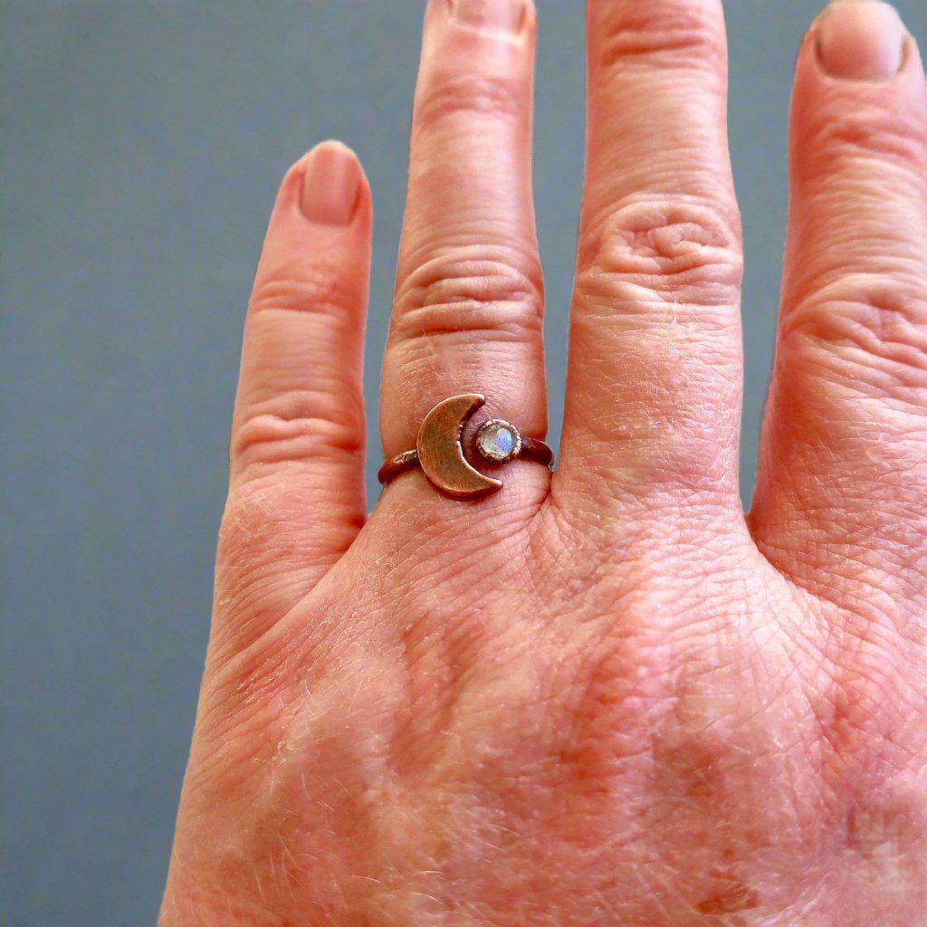 Copper Labradorite Moon Ring - Moonlit Intuition| By Blackbird & Sage