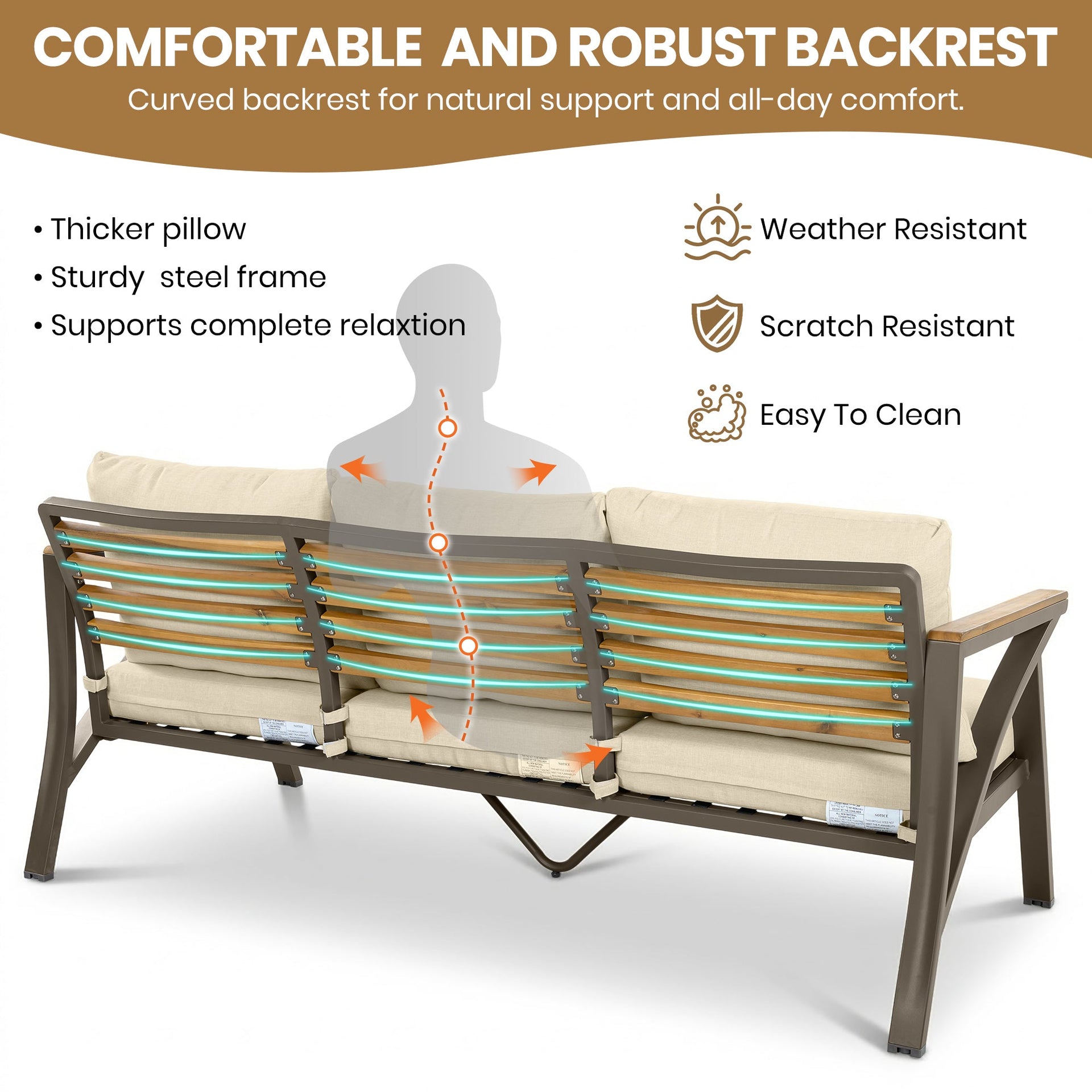 6-Piece Acacia Wood Outdoor Patio Conversation Set with Coffee Table