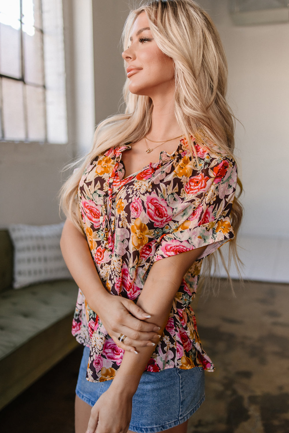 Rhea Floral Crew Neck Blouse