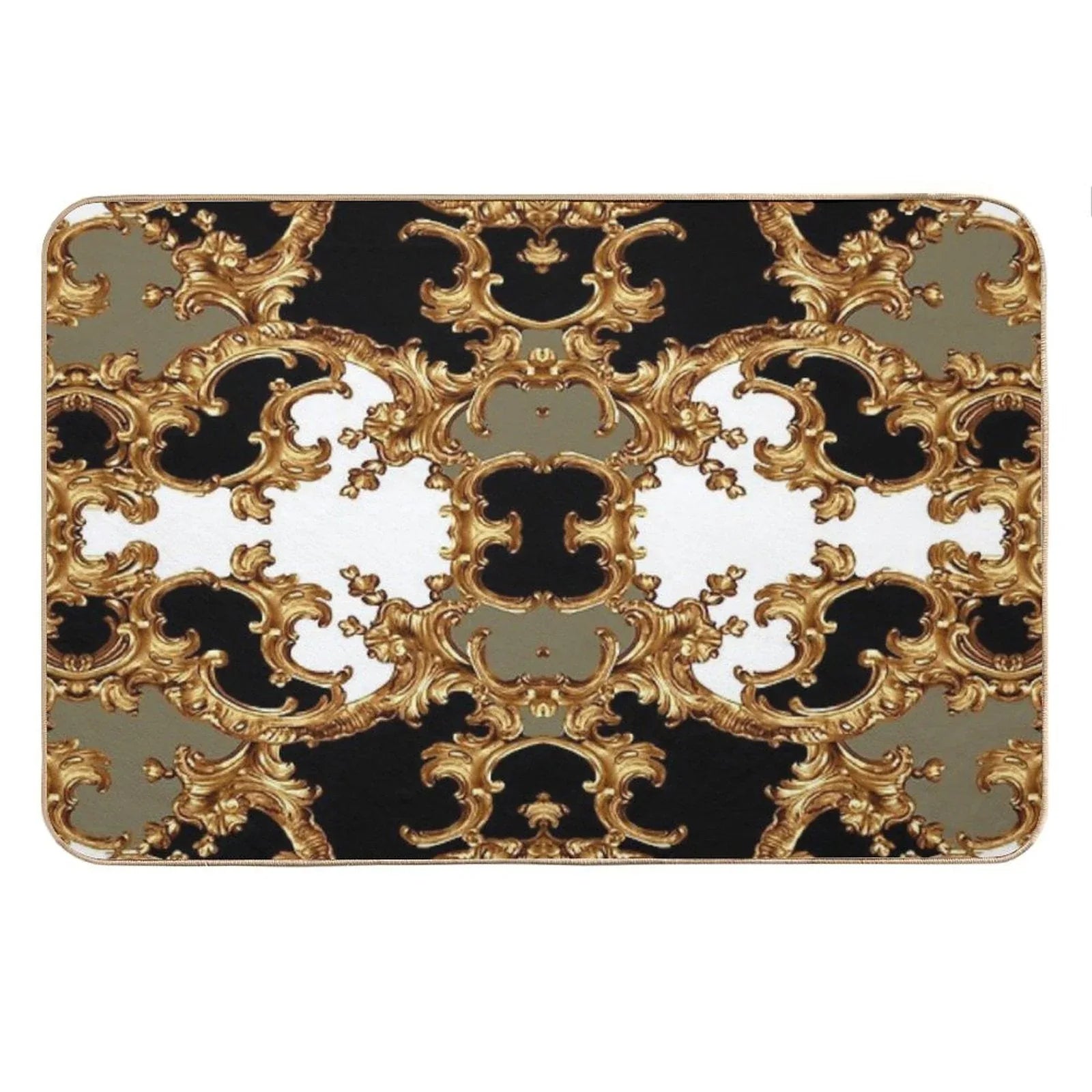 Golden Ornamental Baroque Symmetrical Bath Mat