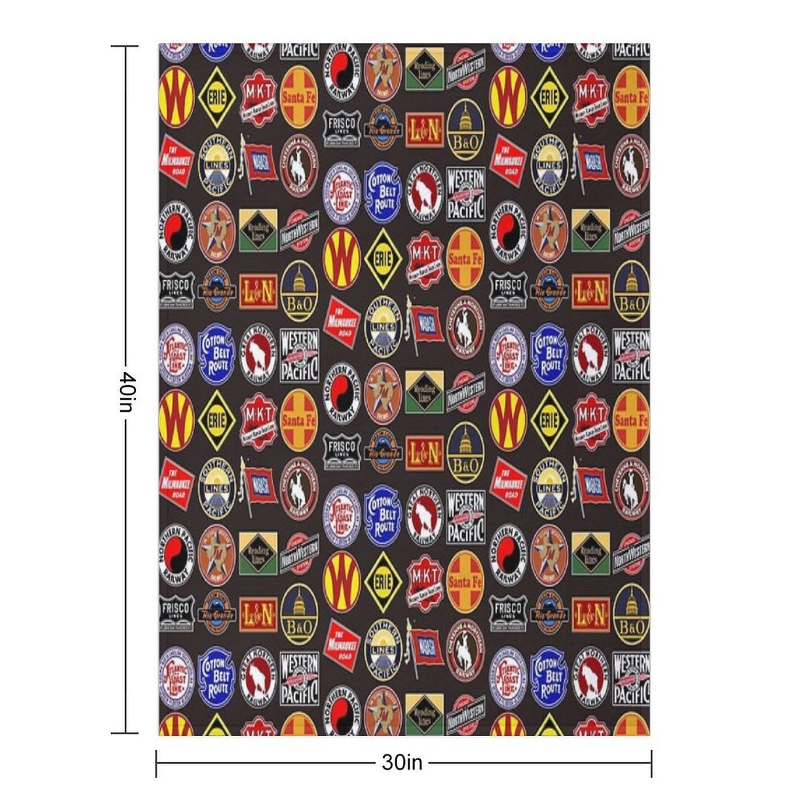 Vintage Defunct Railroad Railway Logos - Trains Hobby Throw Blanket