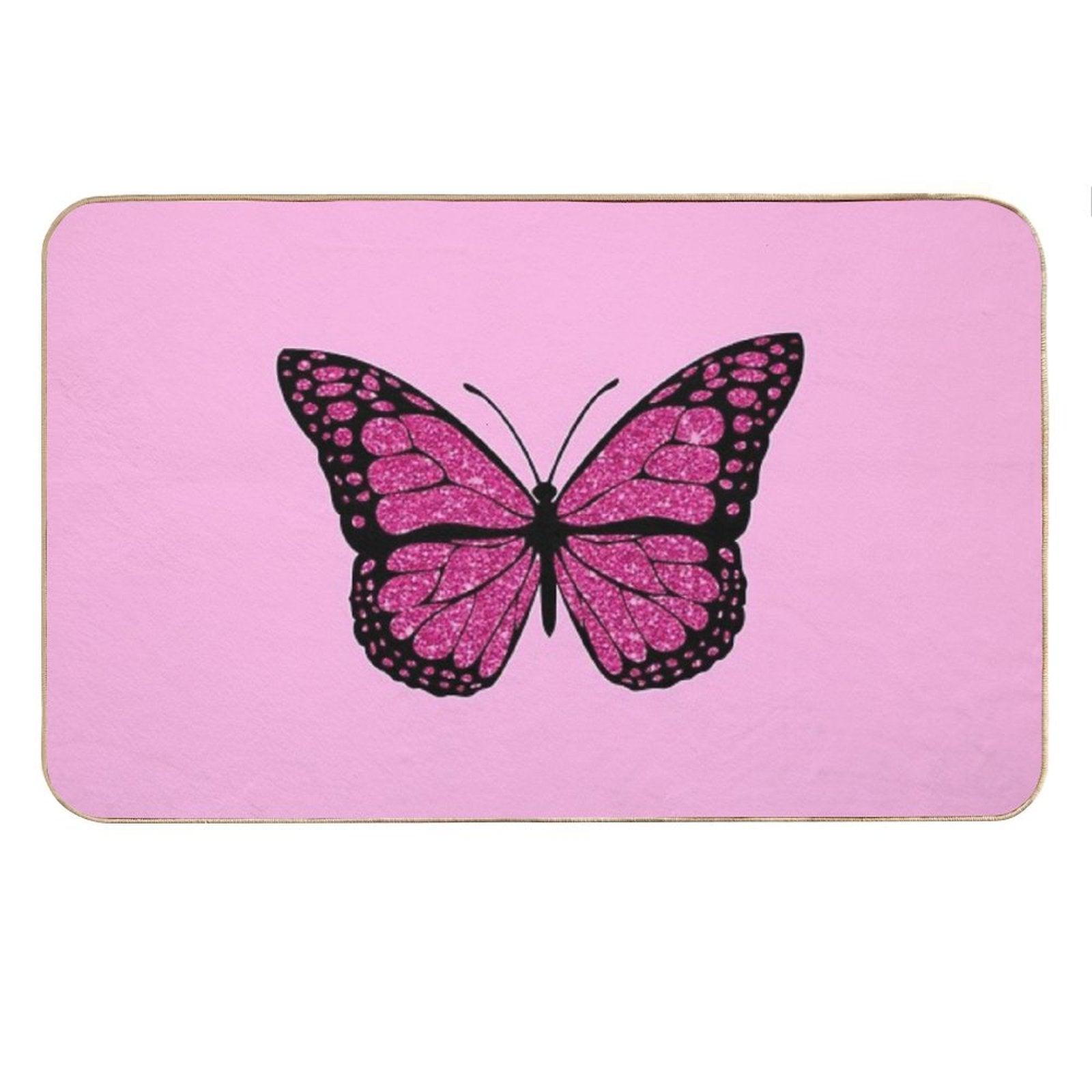 Pink Glitter Butterfly Bath Mat