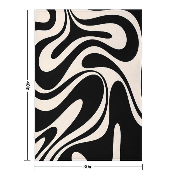 Retro Fantasy Swirl Abstract in Black And Almond Cream All-season Throw Blanket