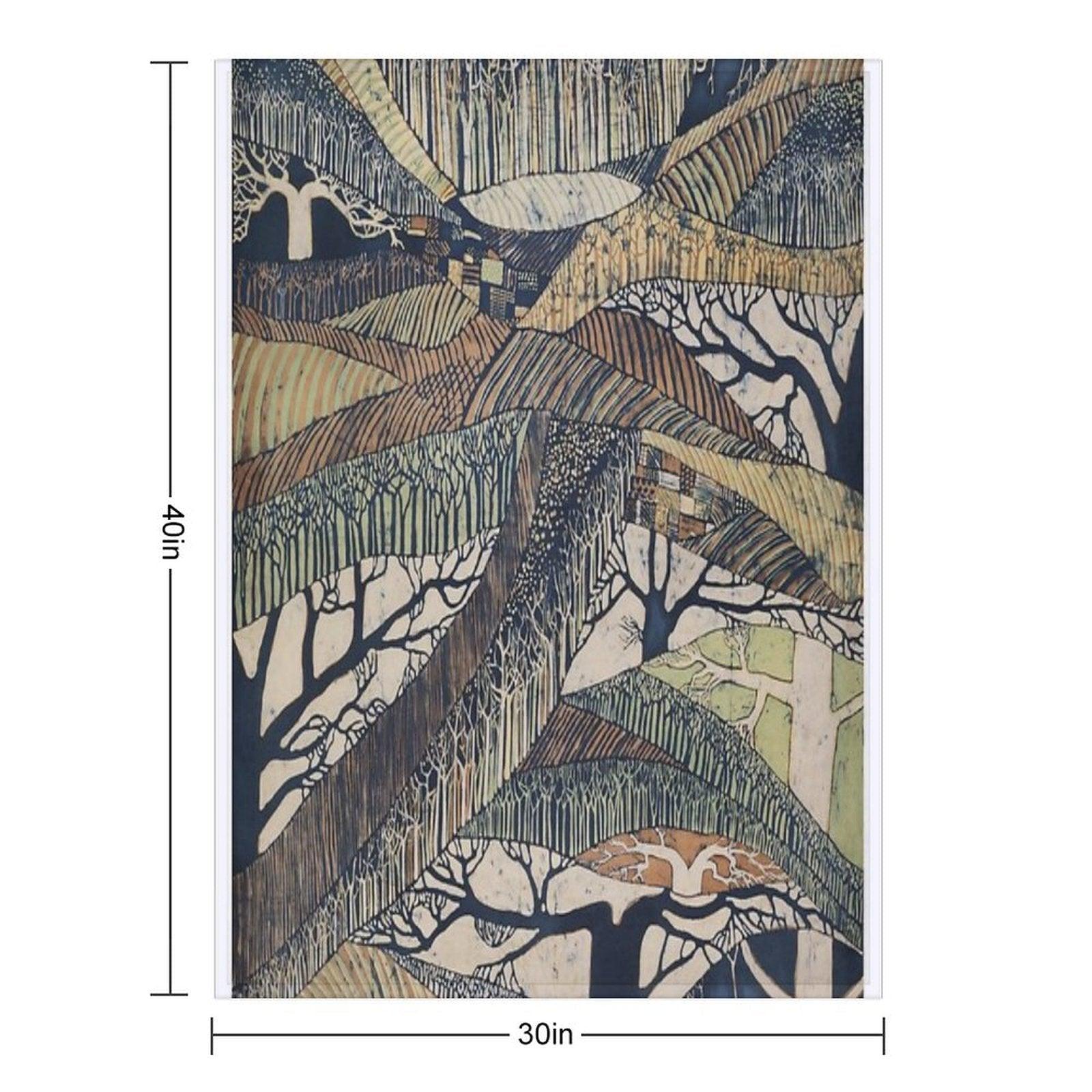 Marching Trees 1970's Batik Throw Blanket