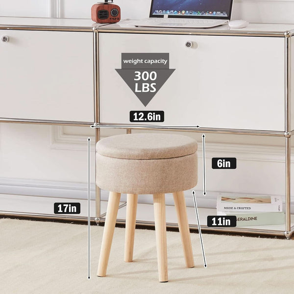 Khaki Linen Storage Velvet Upholstered Ottoman With Tray
